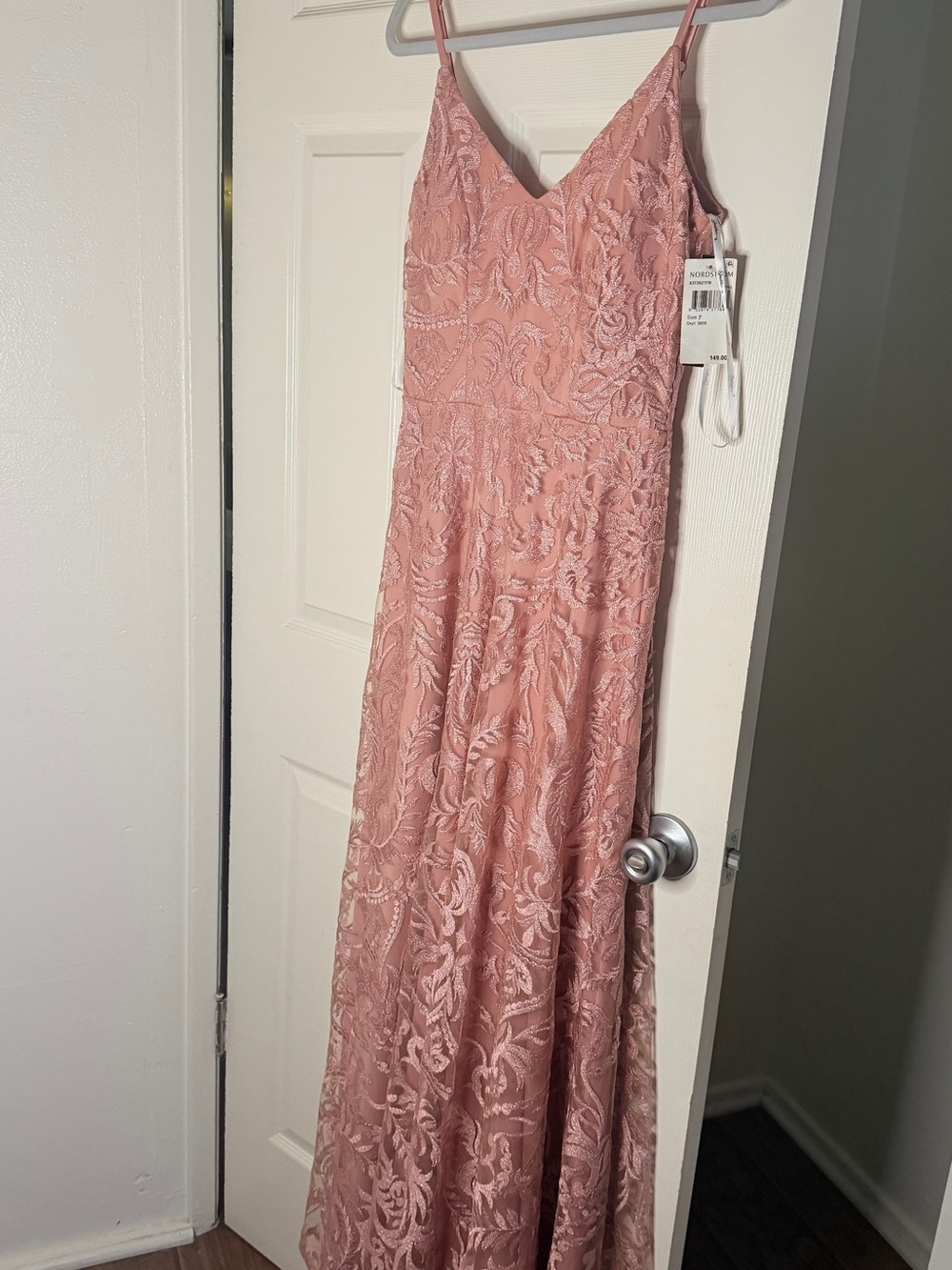 Nordstrom Rose Lace Spaghetti-Strap Prom Gown
